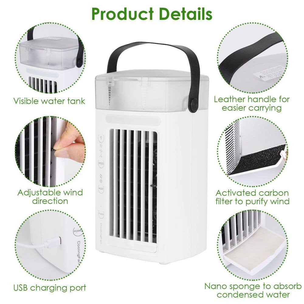  4 In 3 Speed Settings Portable Air Conditioner Fan Evaporative Air Cooler Water Fan