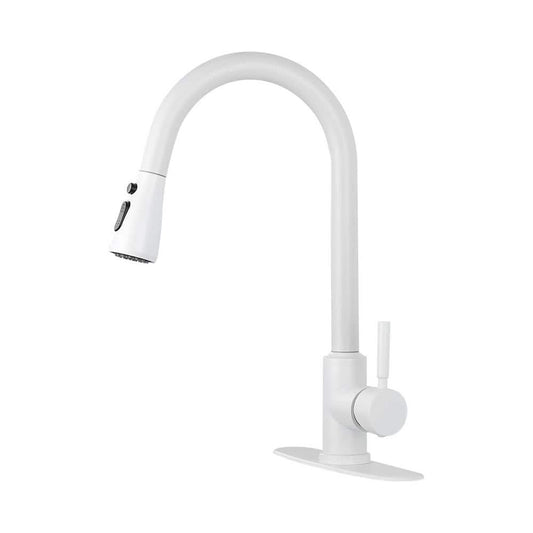  16.53 In. Kitchen Faucet With Pull Out 360 Degree Spout Swivel In White