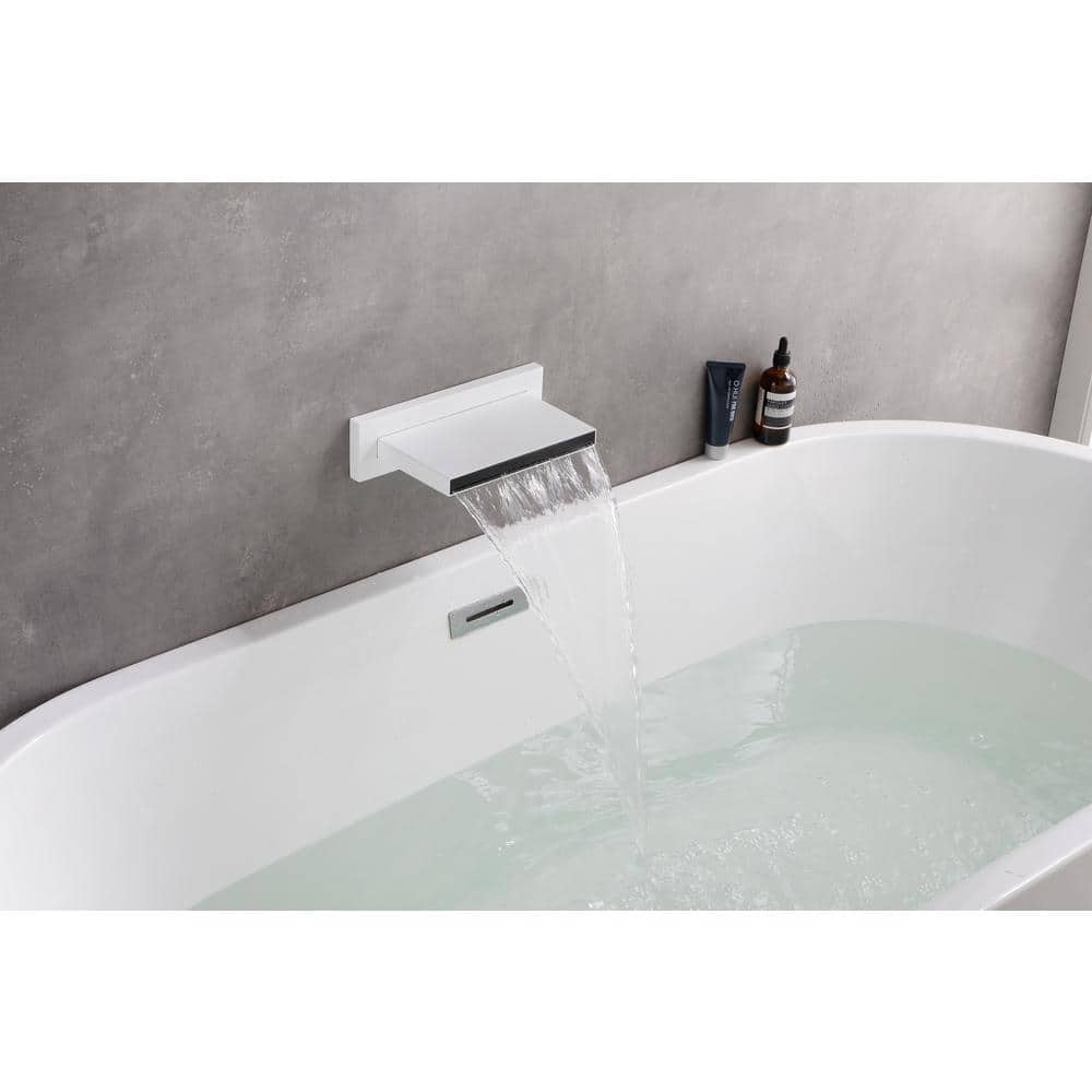  Single-Handle Wall Mount Waterfall Roman Tub Faucet Without Hand Shower In. White